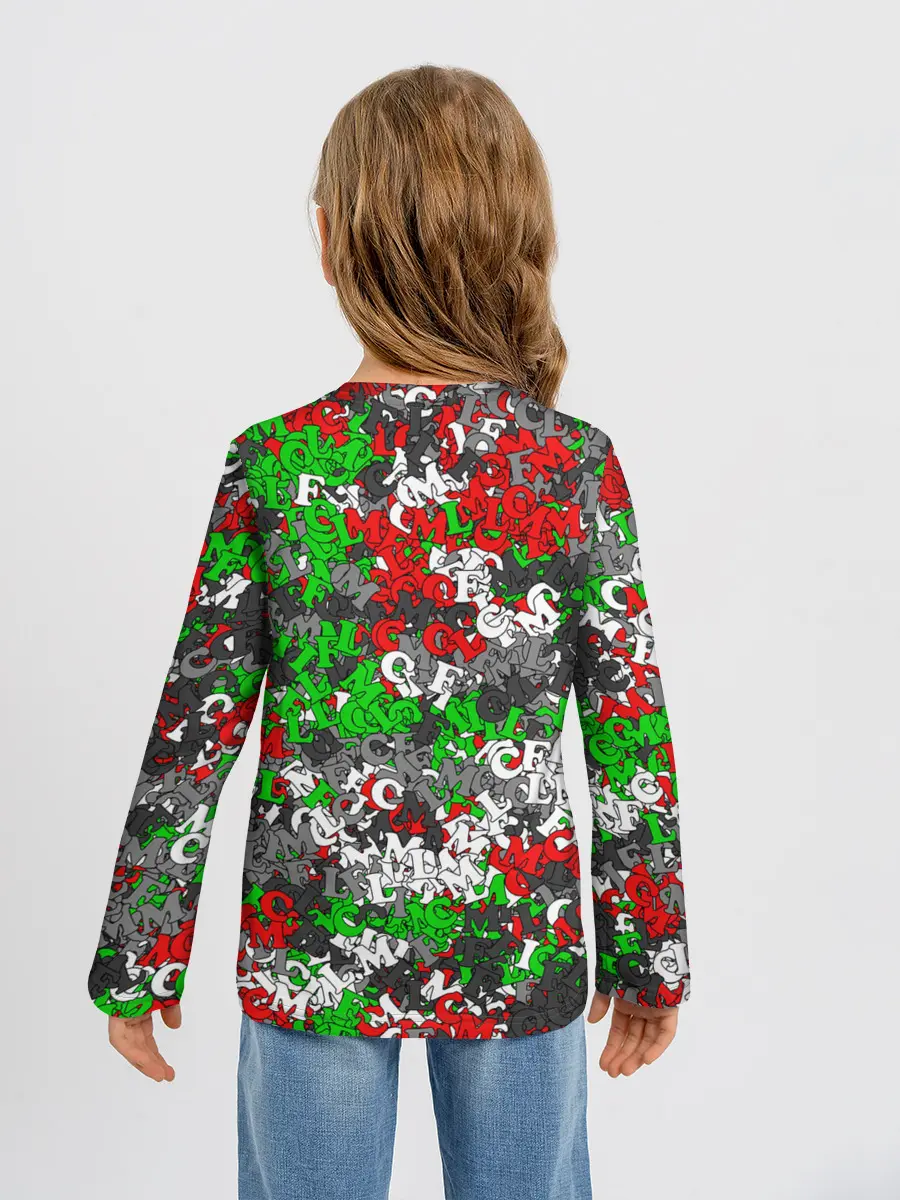 Детский лонгслив / Камуфляж с буквами FCLM