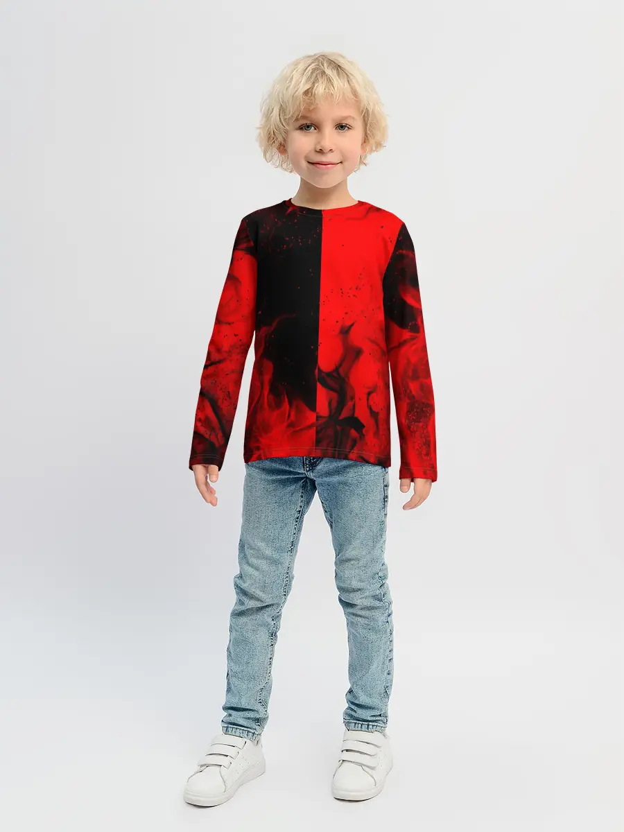 Детский лонгслив / BLACK RED FIRE
