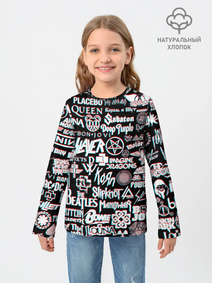 Детский лонгслив / ЛОГОТИПЫ РОК ГРУПП GLITCH