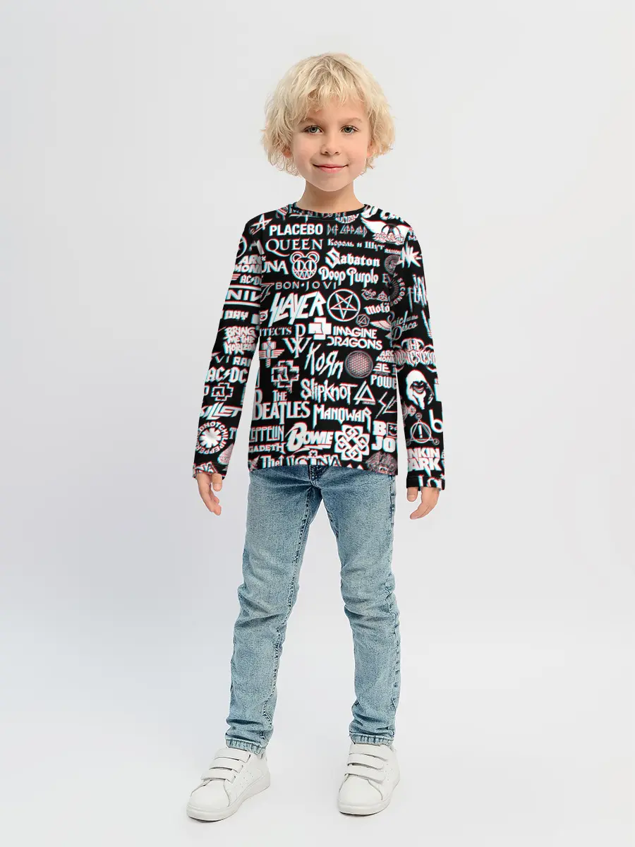 Детский лонгслив / ЛОГОТИПЫ РОК ГРУПП GLITCH