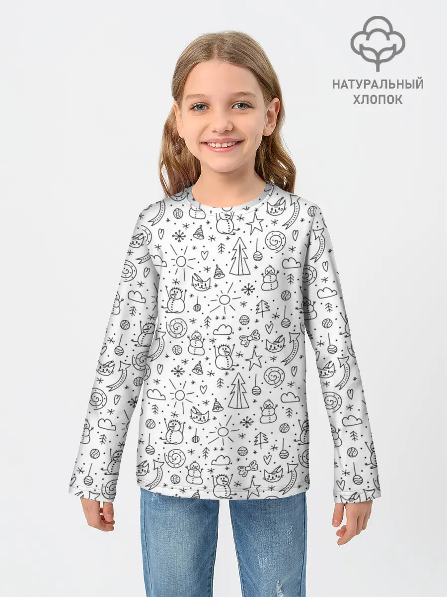 Детский лонгслив / Зимнее дудл настроение