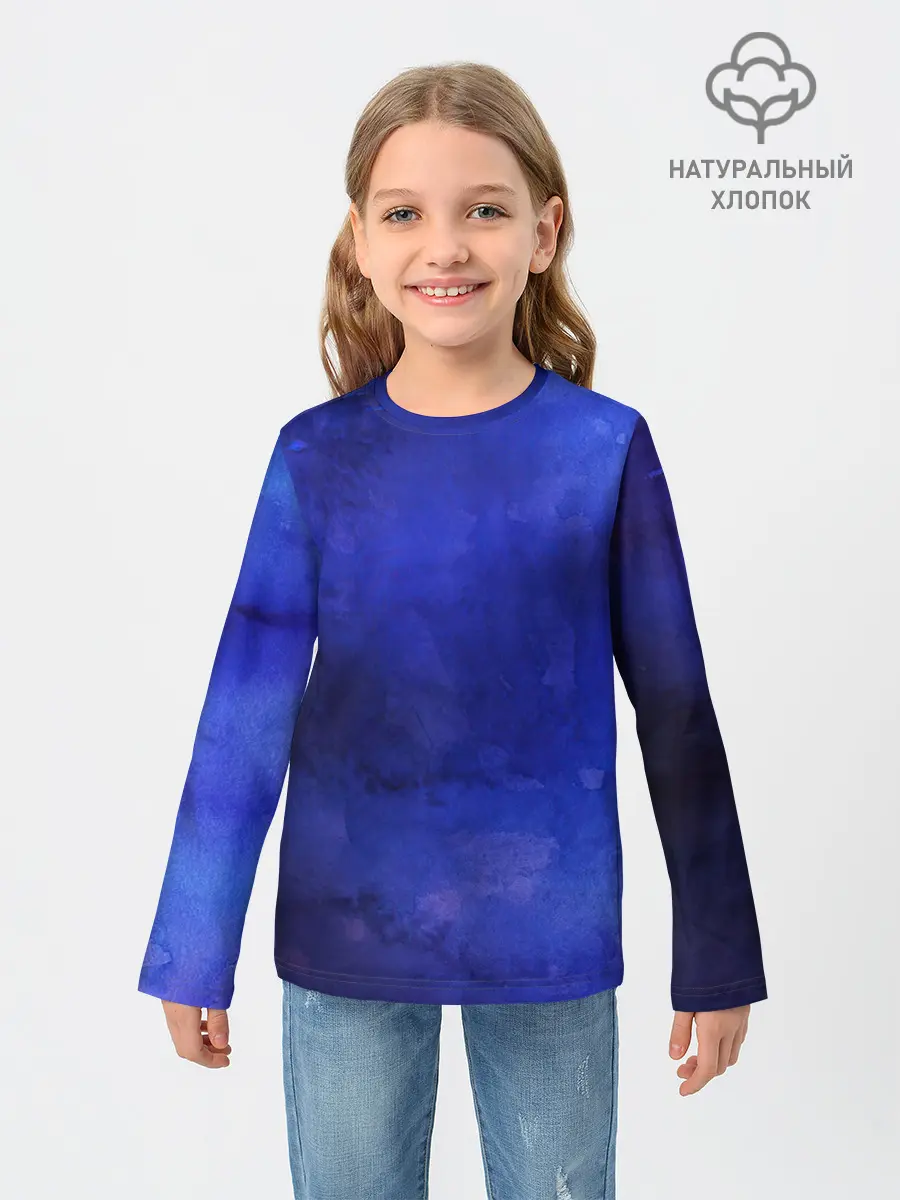 Детский лонгслив / Синее размытие