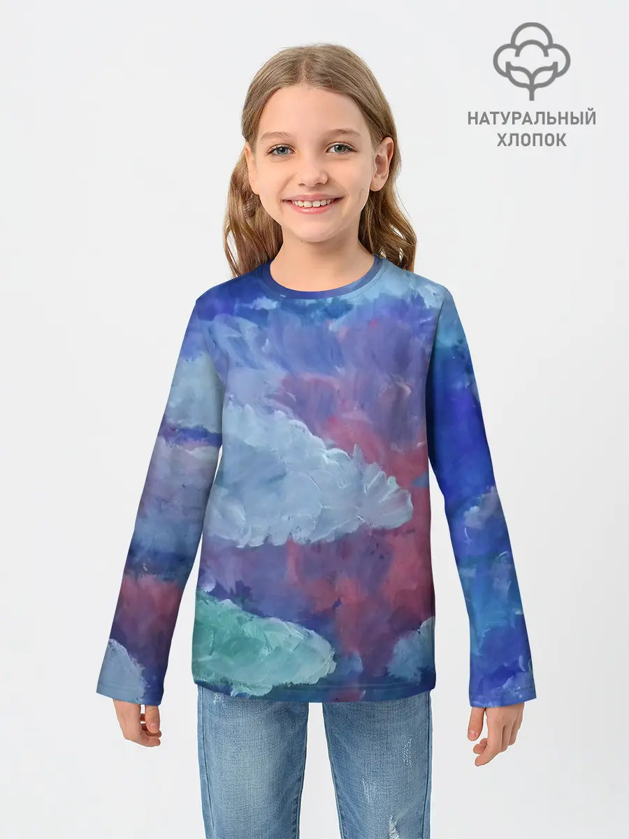 Детский лонгслив / Гуашевые облака