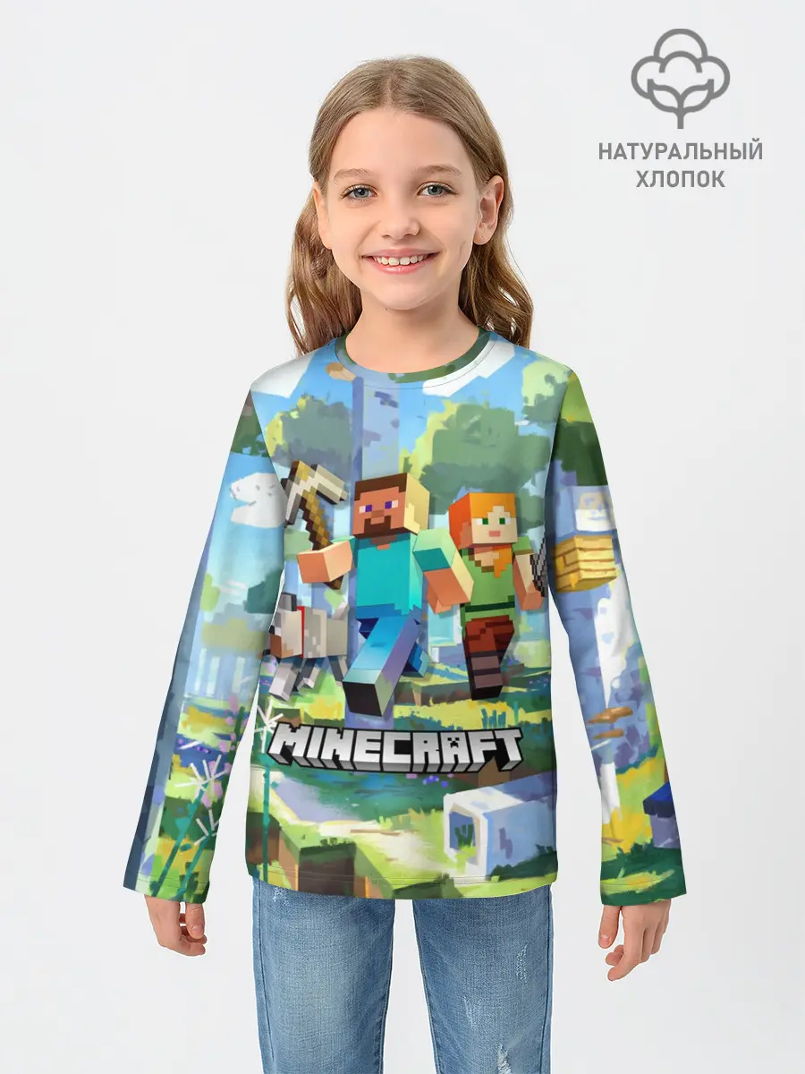Детский лонгслив / Манйкрафт, березовый лес