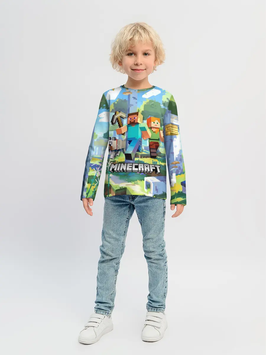 Детский лонгслив / Манйкрафт, березовый лес