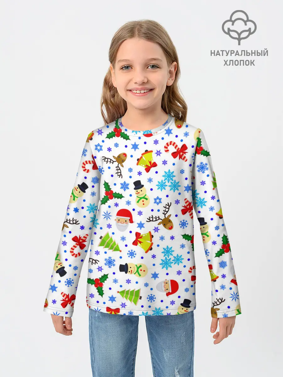 Детский лонгслив / Новогодний - Рождественский узор