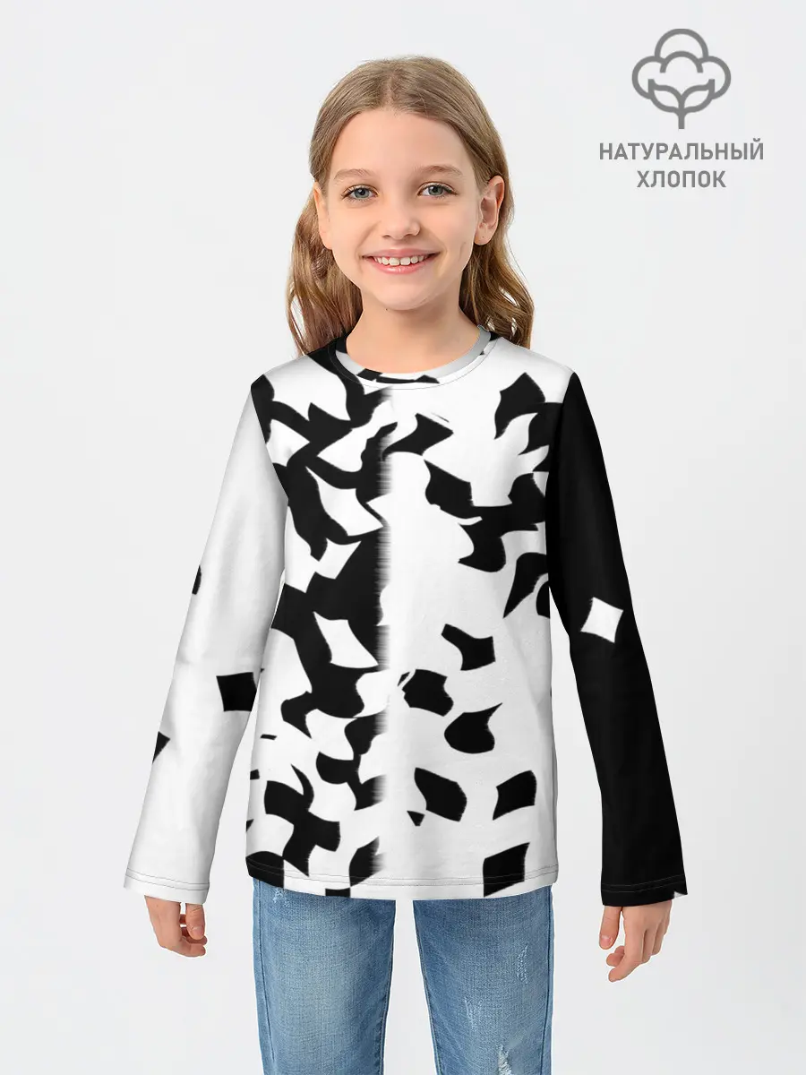 Детский лонгслив / черно-белый камуфляж