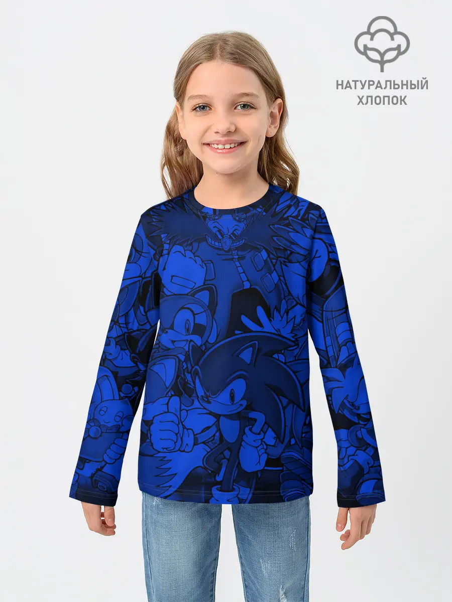 Детский лонгслив / SONIC BLUE PATTERN | СИНИЙ ЁЖ