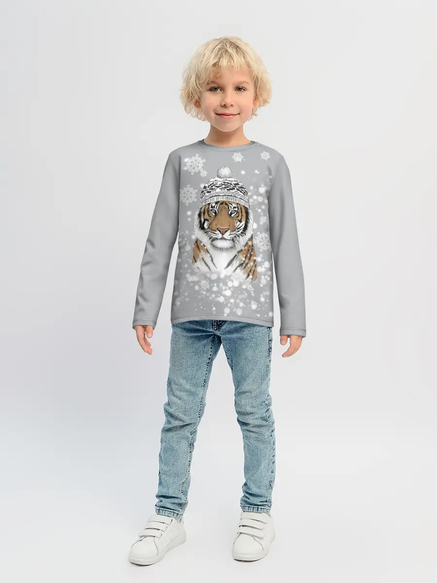 Детский лонгслив / Снежный тигр