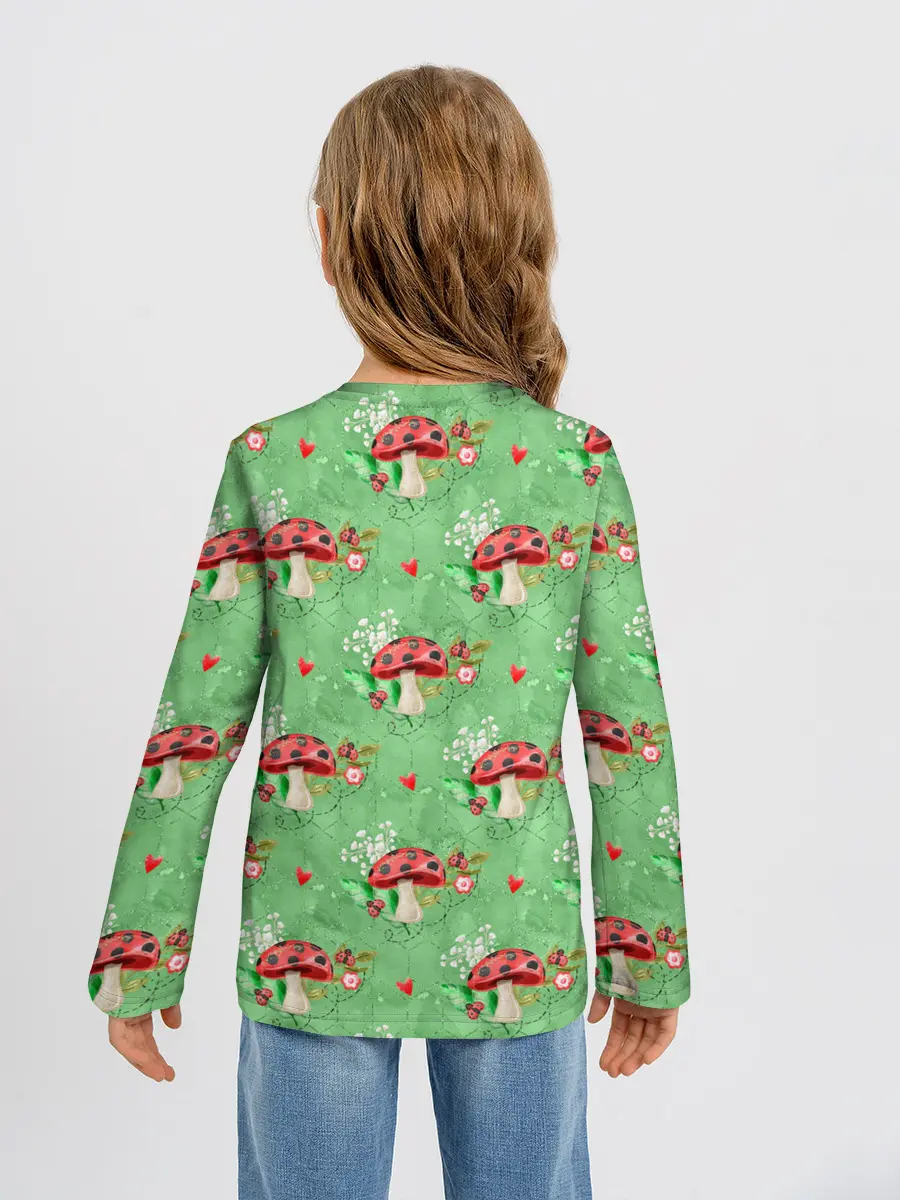 Детский лонгслив / Грибы Мухоморы паттерн