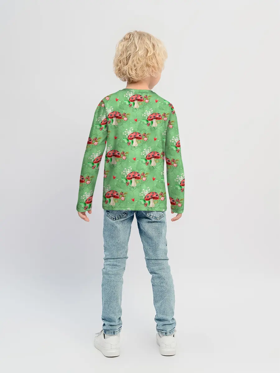 Детский лонгслив / Грибы Мухоморы паттерн