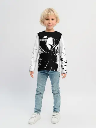 Детский лонгслив / Черно-белый Сайтама One Punch-Man