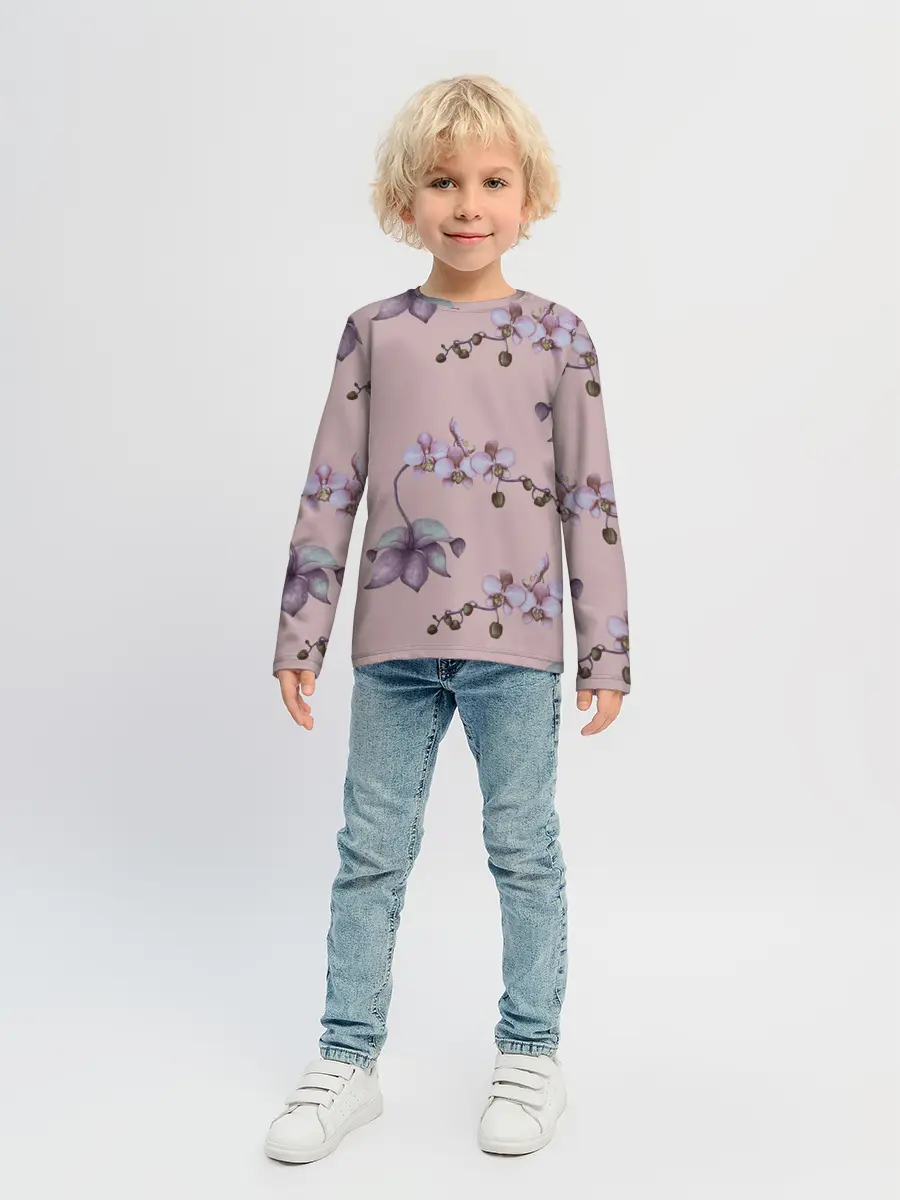 Детский лонгслив / Розовые орхидеи на розовом фоне
