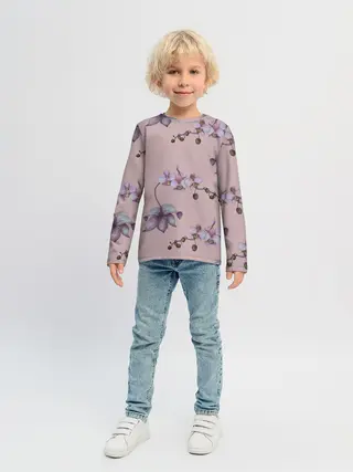 Детский лонгслив / Розовые орхидеи на розовом фоне