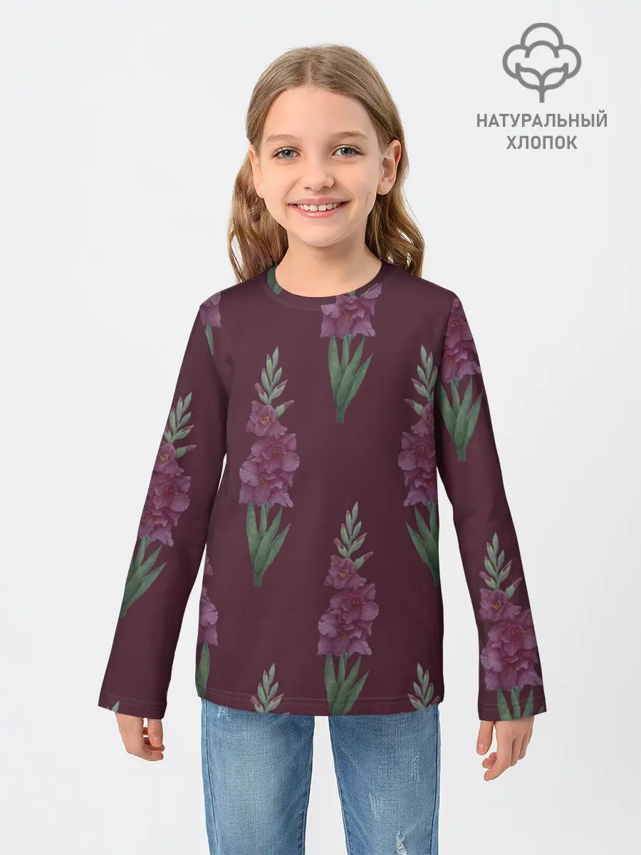 Детский лонгслив / Бардовые гладиолусы
