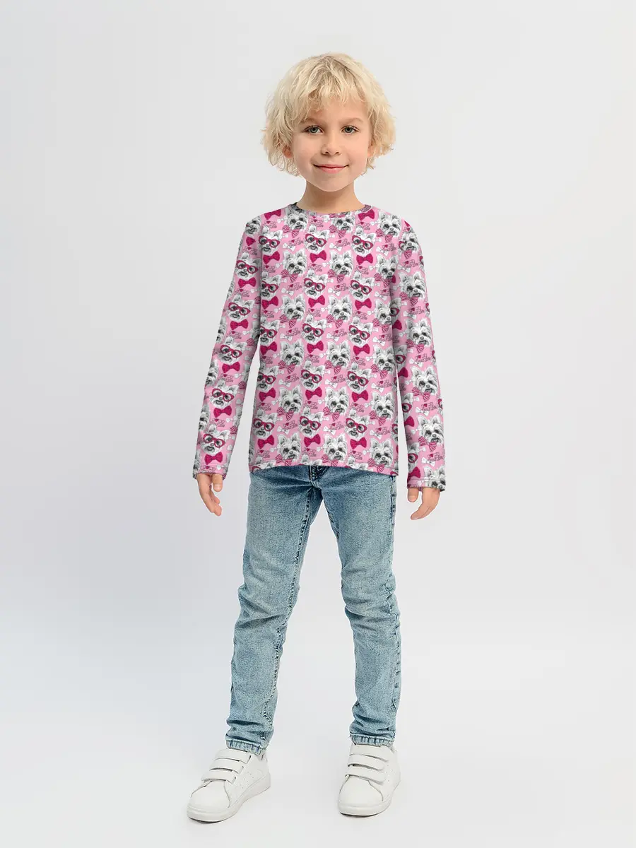 Детский лонгслив / Йоркширский Терьер на Розовом Фоне