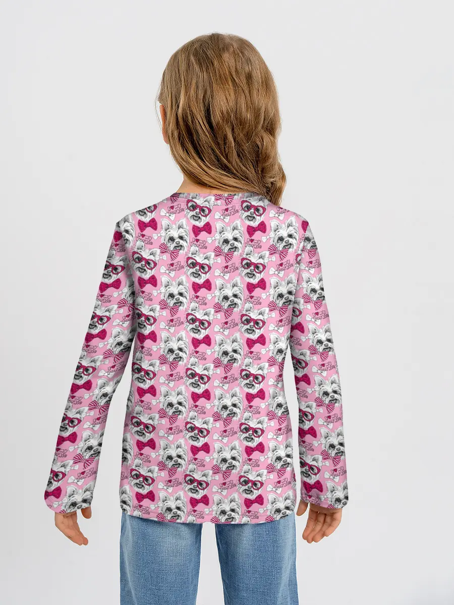 Детский лонгслив / Йоркширский Терьер на Розовом Фоне