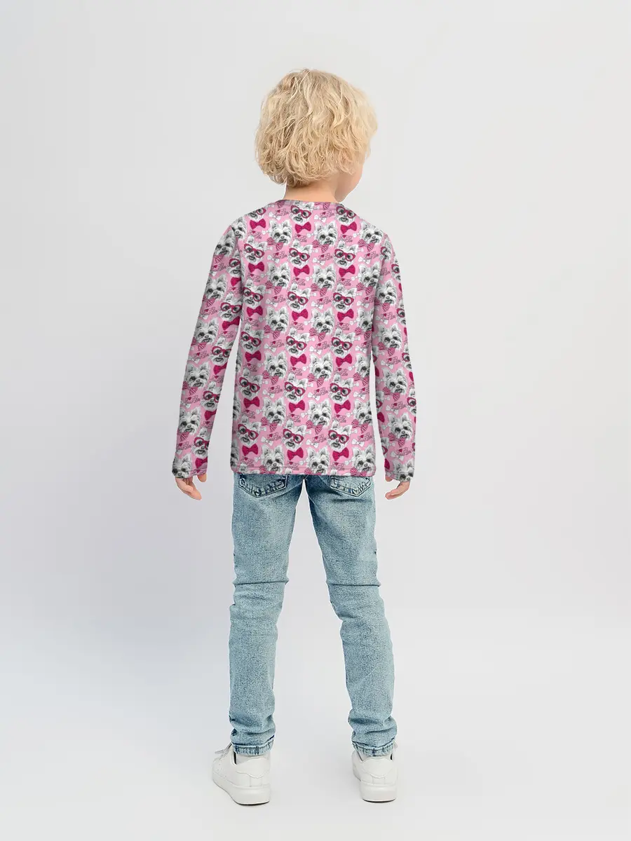 Детский лонгслив / Йоркширский Терьер на Розовом Фоне