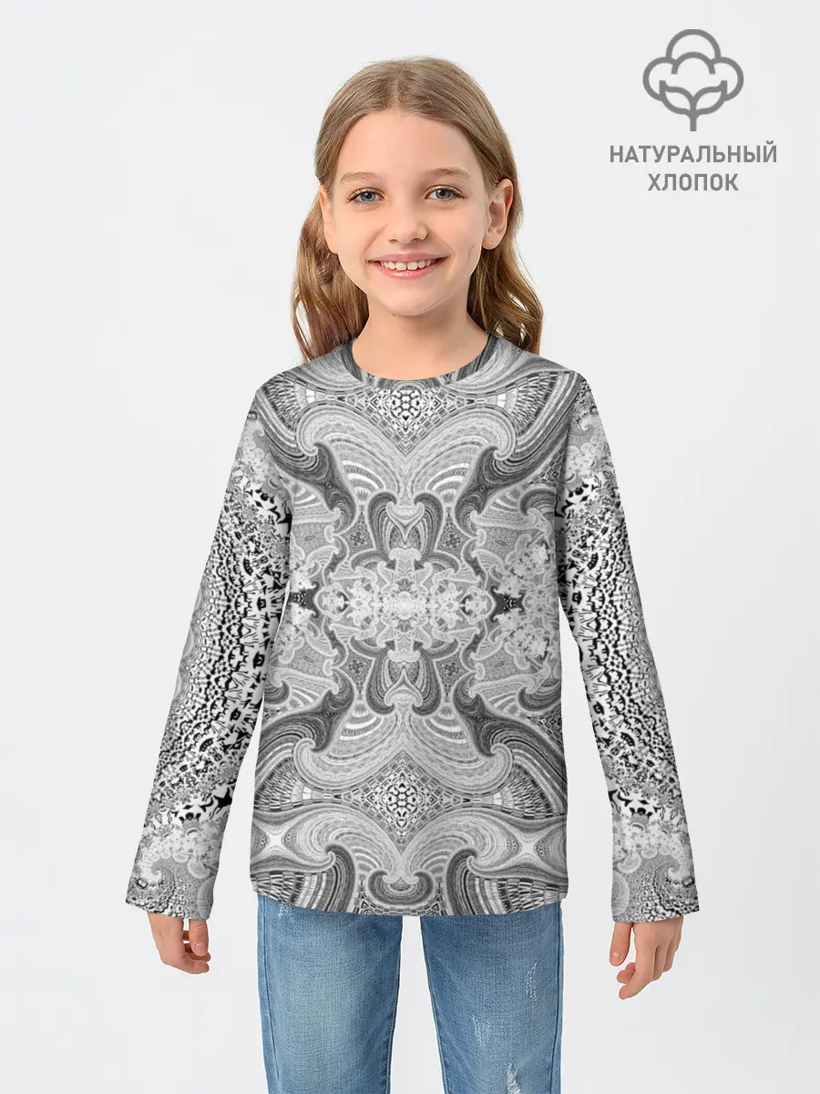 Детский лонгслив / Черно-белый абстрактный узор.