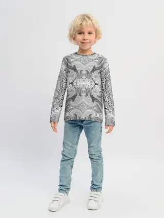 Детский лонгслив / Черно-белый абстрактный узор.