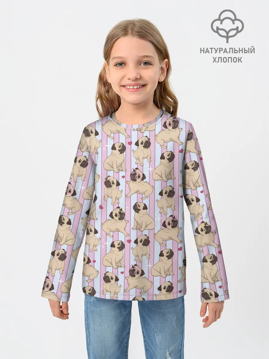 Детский лонгслив / Забавные Мопсы