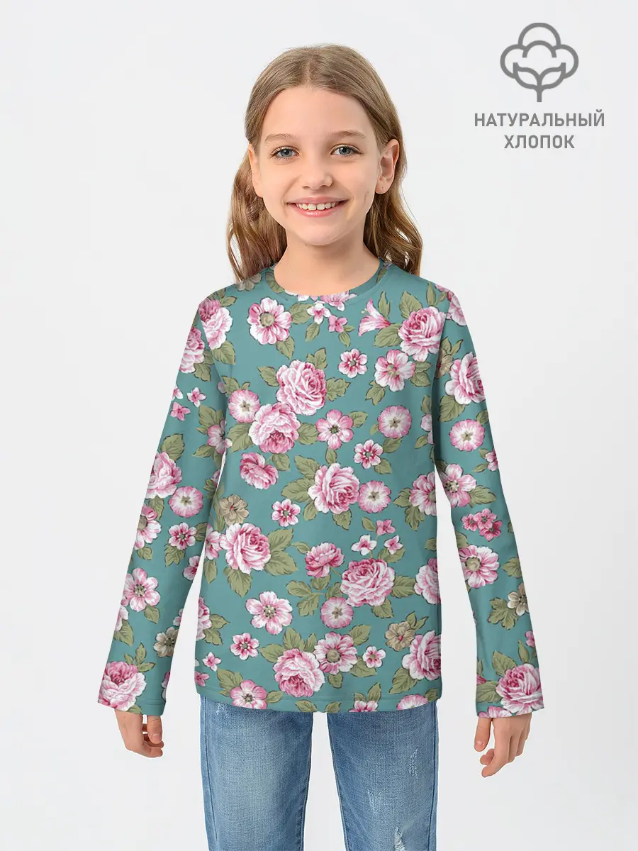 Детский лонгслив / Поле розовых цветов