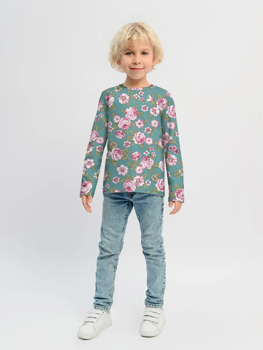 Детский лонгслив / Поле розовых цветов