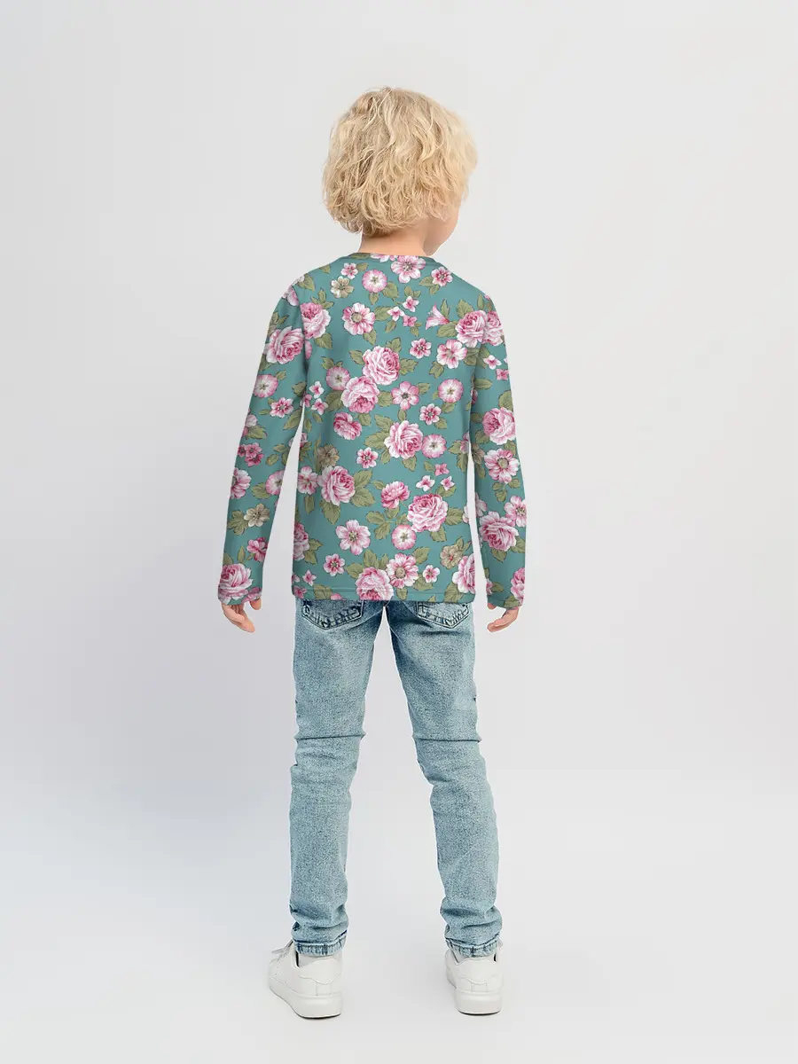 Детский лонгслив / Поле розовых цветов