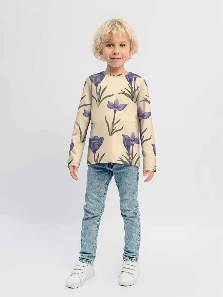 Детский лонгслив / Цветы шафрана на бежевом фоне