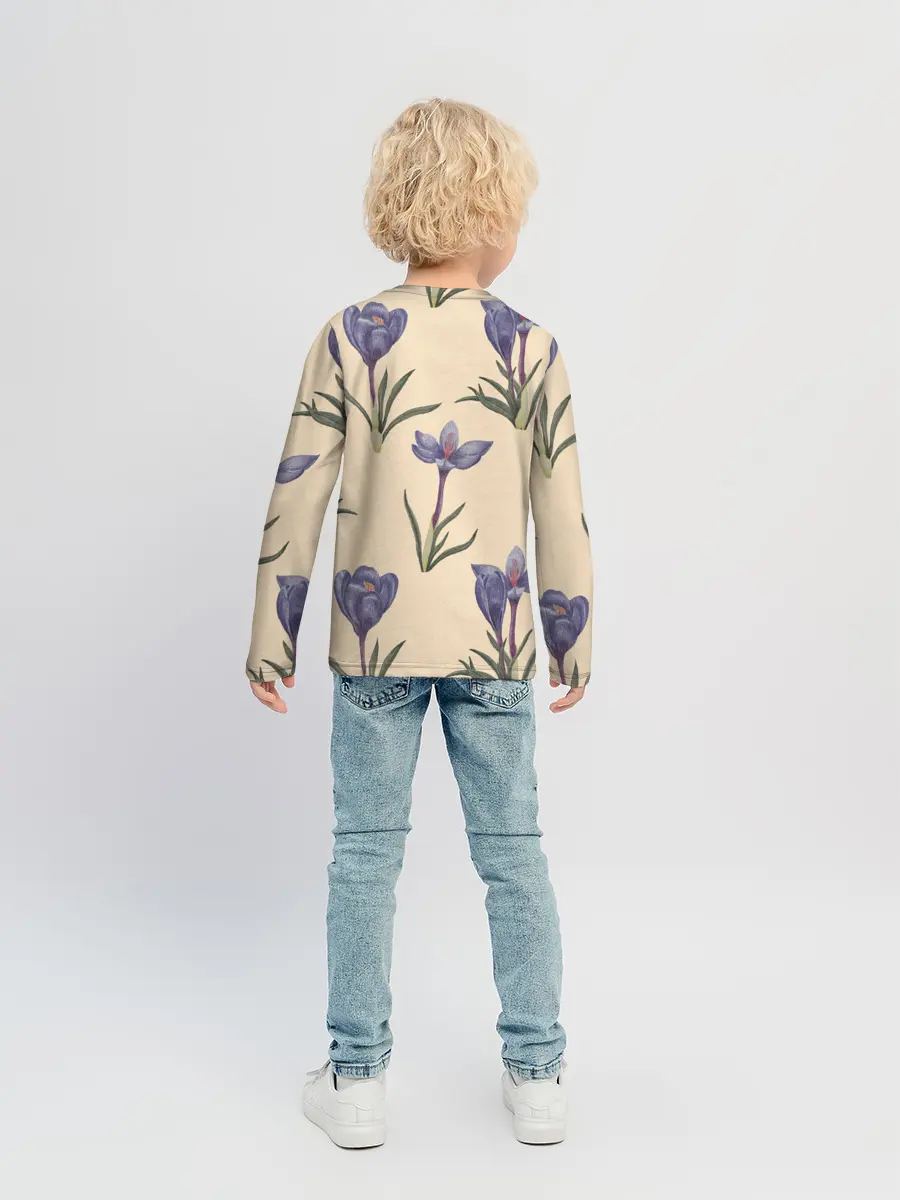 Детский лонгслив / Цветы шафрана на бежевом фоне
