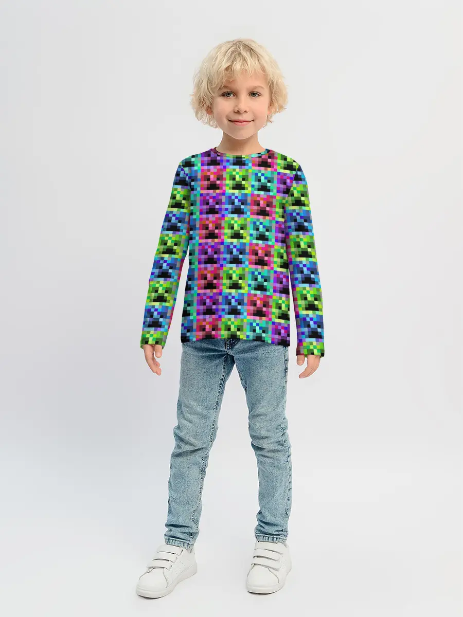 Детский лонгслив / МАЙНКРАФТ / MINECRAFT ЦВЕТНЫЕ КРИПЕРЫ