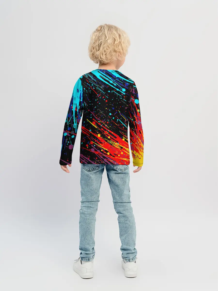 Детский лонгслив / Cyberpunk 2077 Цветные брызги.