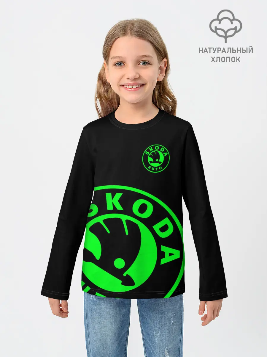 Детский лонгслив / SKODA GREEN LOGO BLACK STYLE