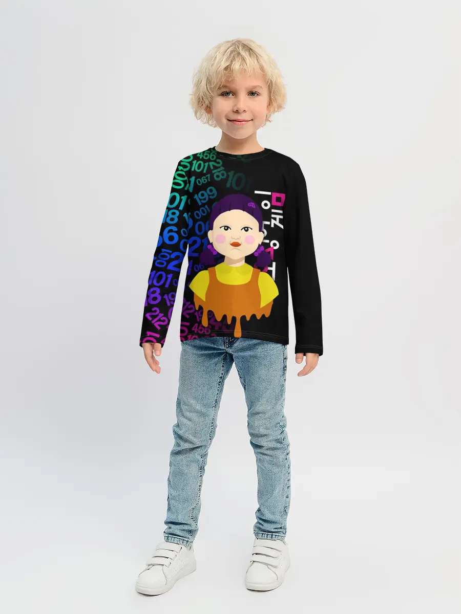 Детский лонгслив / ИГРА В КАЛЬМАРА / SQUID GAME / КУКЛА / УЗОР