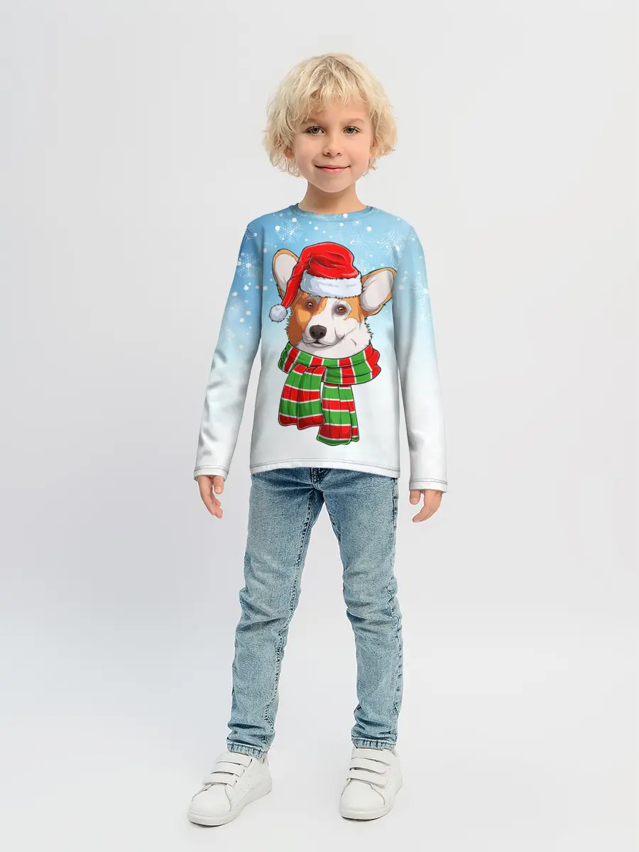 Детский лонгслив / Новогодний Корги / New Years Corgi