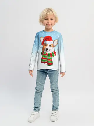 Детский лонгслив / Новогодний Корги / New Years Corgi