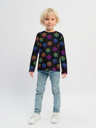 Детский лонгслив / Неоновые снежинки / Neon snowflakes