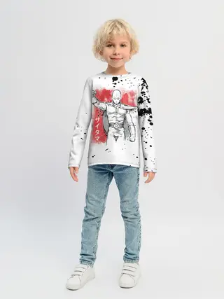 Детский лонгслив / One Punch-Man черные брызги Сайтама