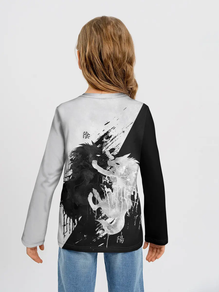 Детский лонгслив / ИНЬ ЯНЬ ВОЛКИ ЧЁРНО БЕЛЫЙ