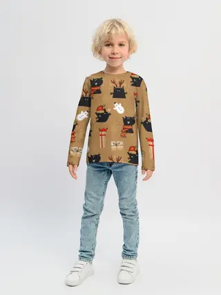 Детский лонгслив / Черные новогодние коты