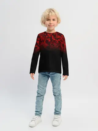 Детский лонгслив / BLACK RED CAMO | RED MILLITARY