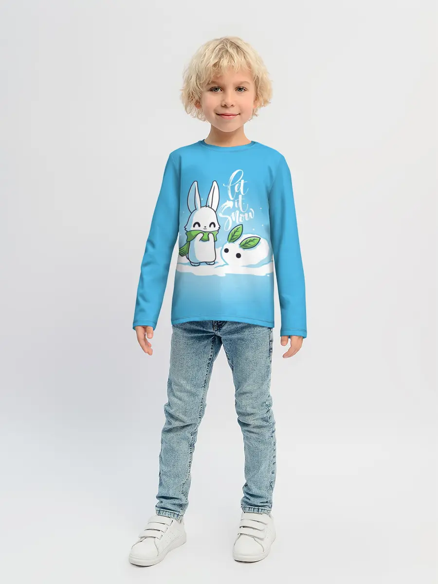 Детский лонгслив / Let it snow. Зайчик и снежок