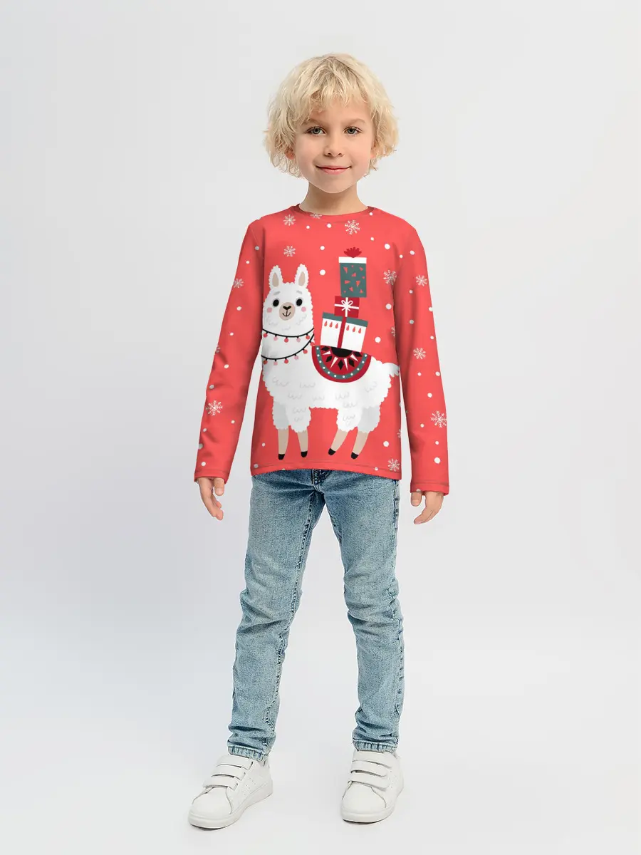 Детский лонгслив / Лама. Новый год