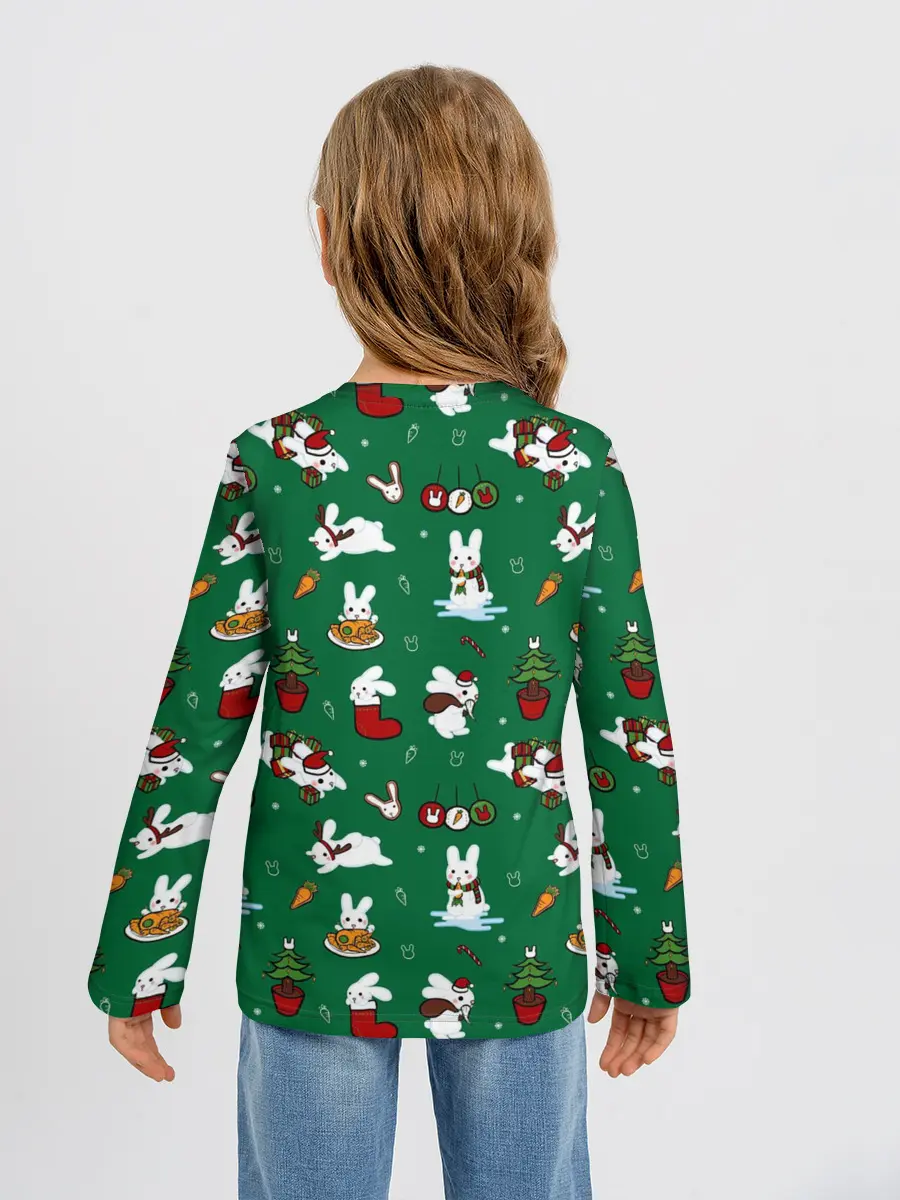 Детский лонгслив / Новогодний паттерн с зайчиками