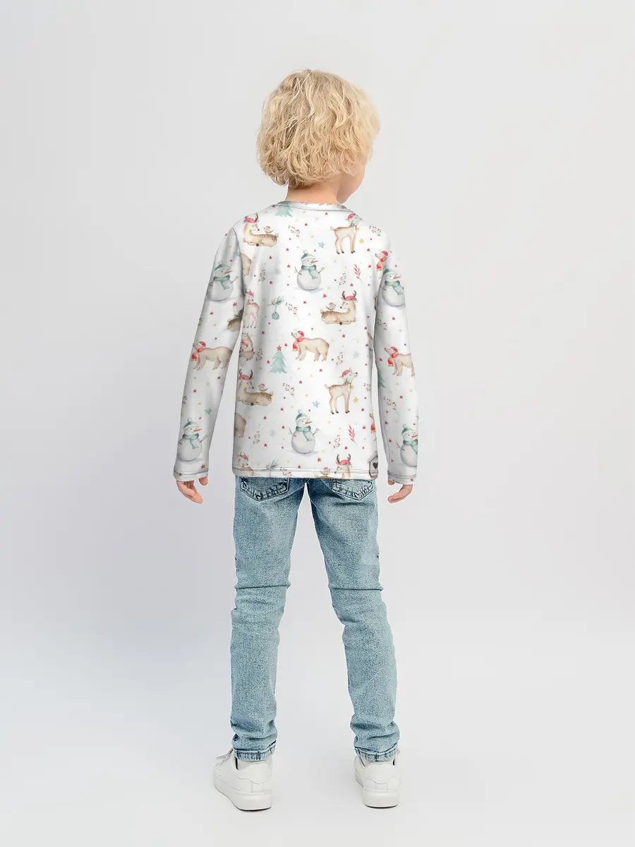 Детский лонгслив / Паттерн с оленями и медведями
