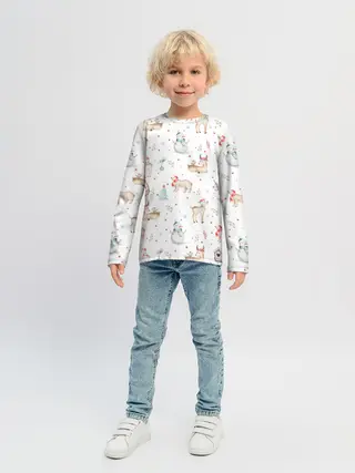 Детский лонгслив / Паттерн с оленями и медведями