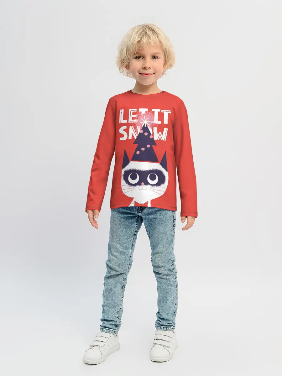 Детский лонгслив / Котик. Новый год