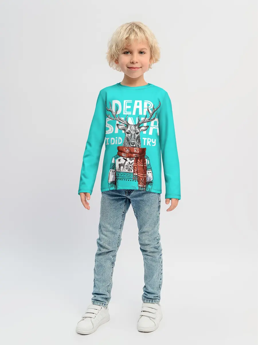 Детский лонгслив / Олень в свитере с оленями