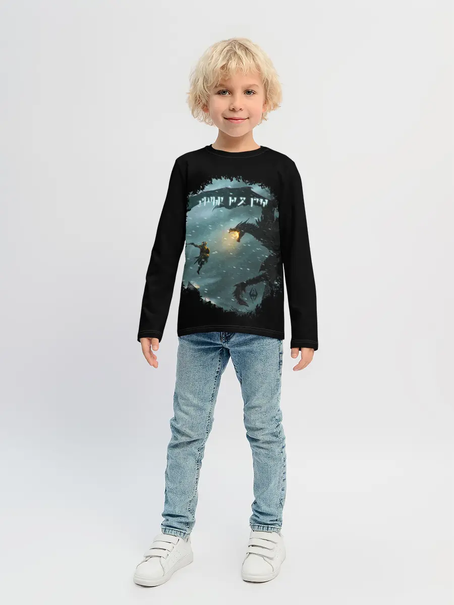 Детский лонгслив / TES SKYRIM FIGHT DRAGON