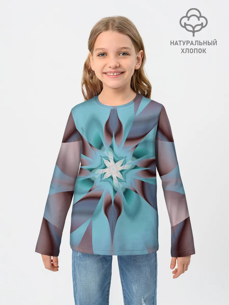 Детский лонгслив / Абстрактный цветок. Голубой.